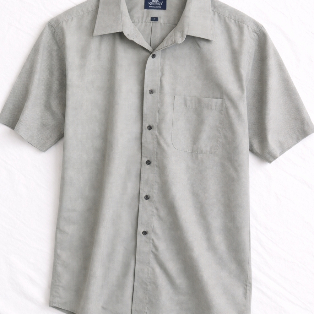 Stafford Men's Gray Short Sleeve Button Down Shirt
